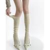 Nuevos Calcetines de Otoño con Patrón Vertical Estilo Miu Holgados hasta la Pantorrilla en Blanco Crema, Calcetines Altos Simples Versátiles Adelgazantes, Calcetines de Algodón hasta Media Pantorrilla