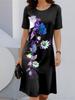 Camiseta falda de cuello redondo para mujer, negro, floral, clásica, moda, manga corta, fuente transfronteriza, fábrica, top