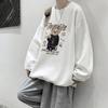 Suéter de Cuello Redondo para Hombre Primavera y Otoño Marca de Moda Estampado de Oso Manga Larga Top Estilo Hong Kong Suelto Casual Talla Grande Jersey Chaqueta