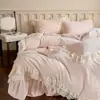 Juego de Cama de Cuatro Piezas Estilo Princesa de Terciopelo de Leche Coral Tallado Terciopelo Espesado Felpa Cubierta de Cama de Invierno Sábanas Fundas de Edredón