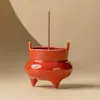 Incensário de Três Pernas para Sândalo e Agarwood, Base Porta-Incensos Fio Vermelho da Cidade Proibida, Ornamento de Incensário de Cerâmica