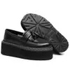 Mocasines de Borlas con Suela Gruesa para Mujer, Zapatos de Cuero Genuino de Caña Baja con Patrón de Lichi de Primera Capa, Zapatos de Plataforma Ligeros Versátiles para Estudiantes