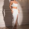 Traje de Falda de Moda Europea y Americana Nuevo Transfronterizo Sexy Empalme de Malla Recorte Top Falda de Cadera Traje Conjunto de Dos Piezas