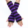30 Guantes de Lana Rayados de Color Combinado Largos Otoño e Invierno Nuevos de Longitud Media con Dedos Expuestos Manga Larga de Punto Cálida de Moda para Mujer