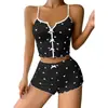 Nuevo Conjunto de Pijama Sexy de Costilla con Estampado de Pestañas en Forma de Corazón, Moda Europea y Americana de Venta Caliente para Mujer