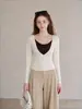 Camiseta de Manga Larga con Cuello en V Falso Dos Piezas, Nuevo Diseño Otoño 2026 para Mujer, Top Elegante y de Moda que Ceñe la Cintura para Mujer A14056