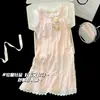 Vestido Pijama de Verano Fino Estilo Princesa para Niñas 2026 Nuevo Algodón Nube Lazo Dulce Lindo Ropa de Casa para Niñas