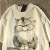 Camiseta de manga curta com estampa de gato em seda de leite para mulheres e homens, estilo casual preguiçoso de verão 2026, gola redonda, top para casal