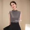 Hong Kong y American Apparel/Primavera y Otoño 2026 Nuevo Chaleco de Lana de Cuello Alto para Mujer Tejido sin Mangas Estilo Delgado para Primavera y Otoño
