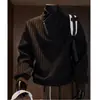 Sudadera con cremallera estilo tweed con cuello alto, capa interior gruesa de otoño a la moda estilo americano para hombre, prenda superior gruesa para hombre
