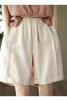 Shorts de Algodão para Mulheres, Caimento Solto, Emagrecedor, Novo Estilo, Perna Larga, Fino de Verão, Cintura Alta, Versátil, Shorts Casuais Retro de Cinco Pontos