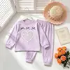 Conjunto de Felpa para Niñas Otoño e Invierno Ropa de Casa Lindo Top con Lazo Joggers Pijama Suave Conjunto de Dos Piezas Capa Base