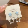 Pendientes de Clip Azules Lindos de Gato con Goteo de Aceite de Verano para Mujer, Pendientes de Tachuela de Dibujos Animados Estilo Coreano Creativos Frescos de Estrella de Cinco Puntas