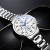 Reloj Multifuncional para Hombre Dawn Calendario de Tres Ojos Reales Seis Agujas Cronógrafo Correa de Acero Fabricante Transfronterizo en Vivo Reloj de Cuarzo