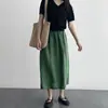 Comercio Exterior Transfronterizo 2026 Verano Nuevo Estilo Artístico Retro Color Sólido Algodón y Lino Longitud Media Abertura Lateral Adelgazante Falda para Mujer