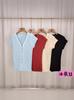 Camiseta feminina de malha de seda gelada Hollow Pit, estilo francês, elegante, decote em V, manga curta, fivela, cardigan