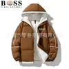 Jaqueta de Algodão Quente Masculina de Inverno Cor Sólida Estampada Manga Caída, Casaco de Algodão Confortável Larga Tendência Marca Casal com Capuz