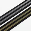 Banda elástica personalizada al por mayor de oro y plata a rayas con fondo blanco y fondo negro, banda elástica para ropa de 4/5 cm.