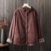 Casaco trench coat vintage de inverno de alta qualidade com acolchoamento de algodão, casaco de camada dupla, forrado, xadrez, com capuz, acolchoado de algodão, jaqueta quente acolchoada de algodão