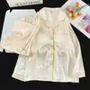 Estilo Chino Estilo Antiguo Bata Acolchada para Mujer Seda de Hielo Elegante Manga Larga Pantalón Largo Primavera Otoño Seda de Hielo Nieve Conjunto de Ropa para el Hogar
