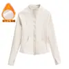 Jaqueta de Fleece Feminina com Gola Alta e Zíper para Yoga Outono Inverno Emagrecedora Esportiva Manga Longa Roupa Fitness Top Quente para Corrida