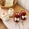 Zapatos de Algodón con Lazo y Pelo Estilo Coreano para Niñas Bebés y Niños Pequeños 2026 Otoño Invierno Nuevos Mocasines de Felpa Cálidos para Niños