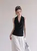 Impresionante camisola negra de cuello halter para mujer, top sin mangas único y hermoso para usar en verano, 0173