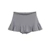 Conjunto de Top Camiseta Elástico Ajustado de Manga Larga con Cuello Solapa y Escote en V Profundo Estilo Puro Deseo con Falda Plisada de Cintura Alta para Mujer