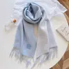 Bufanda de Lana Mezclada Estilo Coreano con Flecos en Bloques de Color por Ambos Lados para Mujer, Cuello Grueso de Color Sólido Cálido para Otoño/Invierno, Chal para Abrigo