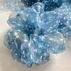 Elástico de Cabelo Grande de Gaze com Bolinhas Azuis Céu Estrelado Romântico para a Parte de Trás da Cabeça, Estilo Coreano para Coque Rabo de Cavalo Corda de Cabelo Atacado para Mulheres