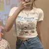 Ropa de mujer talla grande para chicas gordas estilo retro americano top corto verano nuevo estilo estilo chica caliente camiseta estampada de manga corta moda ins