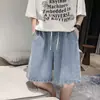 Pantalones Casuales de Mezclilla Finos Elásticos de Cintura para Hombre Marca Trendy Ins Rectos Holgados Versátiles de Cinco Puntos Pantalones Retro de Longitud Media