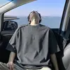 Camiseta de hombre de verano, corte limpio, teñido anudado negro, bordada, manga corta, elegante, de alta gama, peso pesado, corte cuadrado, corta, manga corta