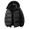 Chaqueta de Invierno para Exteriores Cortavientos Resistente al Frío Esponjosa 90% Plumas Cuello Alto con Capucha para Pareja Holgada Abrigo Tipo Panadero Negro Dorado Ropa de Abrigo