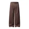 Pantalones casuales estilo americano para hombre, marca de moda high-street, corte limpio (cleanfit), color liso, plisados, con remaches decorativos, pierna ancha, corte recto, pantalón largo