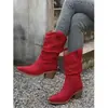 Botas de Moda de Tacón Grueso Estilo Nuevo 2026, Botas de Montar Estilo Perezoso Retro, Botas Apiladas de Plisado Versátiles, Botas de Punta Fashion para Mujer