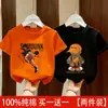 Camiseta de Algodão Puro Manga Curta para Meninos 2026 Nova Desenho Animado Verão de Bebê Roupas Infantis Top Fino Modelagem Solta Camiseta de Meia Manga para Crianças