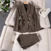 Traje de Lana Traje Mujer Otoño e Invierno Engrosado Ropa de Negocios Temperamento Diosa Estilo Vestido Traje Casual Moda Ropa de Trabajo