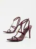Sandalias de Tacón Alto Verano Estilo Estrella para Mujer, Punta Abierta, Una Correa, Tacón de Aguja, Hebilla de Letra