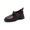 Sola Silenciosa Lavável Pele de Ovelha Mary Jane Jk Sapatos de Couro 2026 Primavera Salto Médio Grosso Bico Quadrado Tira em T Couro Genuíno Sapatos Femininos