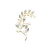 Broche de sauce bicolor gris perla natural de alta gama, estilo vintage otoñal, con ramas y hojas chapadas en oro exageradas para mujer.