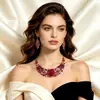 Zi Yu Joias Transfronteiriças Conjunto de Colar e Brincos Flor Rosa Exagerada Acessórios de Noiva Decoração de Vestido de Festa