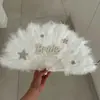 Abanico de Plumas para Novia Más Vendido Transfronterizo con Decoraciones de Estrella de Perlas y Pedrería para Bodas y Fiestas, Suministro de Etsy