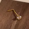 Anillo de Nariz Europeo y Americano Estilo Transfronterizo Sin Perforación, Sencillo Cobre Microincrustado Cuadrado de Circonita Zirconio en Forma de L Stud para Nariz, Joyería de Nariz Moderna y Genial