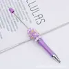 Caneta DIY com Flores e Pérolas Bordadas, Caneta Fofa Educacional Processada à Mão, Caneta Esferográfica Giratória Usável com Contas, Pronta para Venda