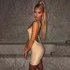 Europa y Estados Unidos transfronterizo Amazon verano nuevo color sólido tirantes de seda brillante sexy club nocturno espalda descubierta falda de cadera seda dorada mujeres