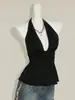 Top regata de verão com gola halter, cruzado europeu e americano, mais vendido em 2026, com design profundo nas costas, alça sexy, acinturado, elegante e estiloso para mulheres