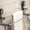Estante de almacenamiento para baño con doble barra para colgar toallas, toallero de ventosa, montado en la pared, no requiere taladro para uso en el baño