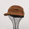 Chapéu equestre de camurça feminino, plissado, novo modelo outono e inverno, afina o rosto, proteção UV, boina versátil