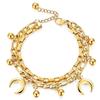 Europeu e Americano Transfronteiriço Amazon 14mm Contas da Lua Corrente Cubana de Camada Dupla Moda Pulseira de Aço Inoxidável Atacado Venda Quente para Mulheres